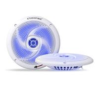 STUDIOFINIX Altavoces marinos impermeables - Sistema de audio de barco de 2 vías resistente a la intemperie de 5.25 pulgadas con luces LED, potencia de 160 W y estilo delgado de perfil bajo - (blanco)