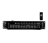 STUDIOFINIX Amplificador Bluetooth Comercial 350W 6 Zonas 70V, Montable en Rack 2U, 3 Micrófonos con Eco, Óptico Coaxial USB RCA FM, para Restaurantes Bares Oficinas, Compatible con Altavoces 4-16Ω