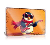 Stuff For Boys Room Chill Penguin Rocking Out With Red Guitar Tin Sign Garage Bedroom Door Decor (30 x 40 cm)