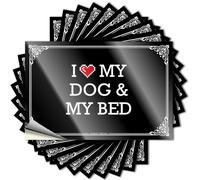 Stuff for Teens - Juego de calcomanías cuadradas con texto en inglés "I Love My Dog & My Bed (6 x 9 cm)