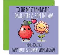 Stuff4 Bonita tarjeta de aniversario de lino para nuera y yerno, 4 años juntos, tarjetas de felicitación de 4º aniversario de boda para yerno, 145 mm x 145 mm, tarjetas de felicitación para cuarto