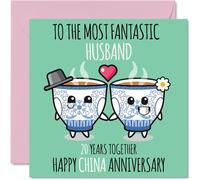 Stuff4 Bonita tarjeta de aniversario de porcelana para marido, 20 años juntos, tarjetas de felicitación para marido de parte de la esposa, tarjetas de felicitación de 145 mm x 145 mm para vigésimo