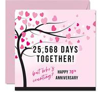 Stuff4 Divertida tarjeta de aniversario de platino para esposa o marido, 25568 días juntos, regalos con texto en inglés I Love You, tarjetas de feliz 70 aniversario de boda para pareja, tarjeta de