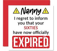 Stuff4 Divertidas tarjetas de 70 cumpleaños para niñera, tus sesenta han caducado, tarjeta de feliz cumpleaños para niñera de nieto, nieta, 145 mm x 145 mm, tarjetas de felicitación de cumpleaños