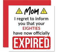 Stuff4 Divertidas tarjetas de 90 cumpleaños para mamá - Tus ochenta han expirado - Tarjeta de feliz cumpleaños para mamá, mamá, mamá, de hijo e hija, 145 mm x 145 mm, bromas humorísticas, tarjetas de