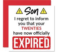 Stuff4 Divertidas tarjetas de cumpleaños 30 para hijo, tus veinte han caducado, tarjeta de feliz cumpleaños para hijo de mamá papá, 145 mm x 145 mm, tarjetas de felicitación de cumpleaños