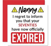 Stuff4 Divertidas tarjetas de cumpleaños 80 para niñera, tus setenta han caducado, tarjeta de feliz cumpleaños para niñera de nieto, nieta, 145 mm x 145 mm, tarjetas de felicitación de cumpleaños