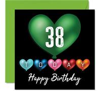 Stuff4 Divertidas tarjetas de cumpleaños número 38 para hombres y mujeres, globos de corazón, tarjeta de feliz cumpleaños para papá, mamá, hijo, hija, hermano, hermana, tío, tía, primo, 145 mm