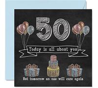 Stuff4 Divertidas tarjetas de cumpleaños número 50 para hombres y mujeres, pizarra de tiza, tarjeta de feliz cumpleaños para primos, mamá, papá, niñera, abuelo, tío, tía, abuela, amigo, tarjetas de