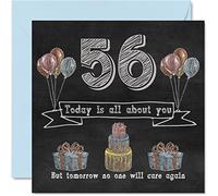 Stuff4 Divertidas tarjetas de cumpleaños número 56 para hombres y mujeres, pizarra de tiza, tarjeta de feliz cumpleaños para primos, mamá, papá, niñera, abuelo, tío, tía, abuela, amigo, tarjetas de