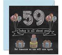 Stuff4 Divertidas tarjetas de cumpleaños número 59 para hombres y mujeres, pizarra de tiza, tarjeta de feliz cumpleaños para primos, mamá, papá, niñera, abuelo, tío, tía, abuela, amigo, tarjetas de