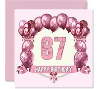 Stuff4 Divertidas tarjetas de cumpleaños número 67 para mujer, globos de cumpleaños, tarjeta para papá, mamá, abuelo, niñera, abuela, tío y primo, tarjetas de felicitación de 145 mm, tarjeta 67
