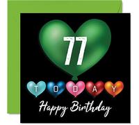 Stuff4 Divertidas tarjetas de cumpleaños número 77 para hombres y mujeres, globos de corazón, tarjeta de feliz cumpleaños para papá, mamá, bisabuelo, abuelo, niñera, abuela, tío y tía, tarjetas de