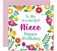 Stuff4 Divertidas tarjetas de cumpleaños para sobrina, maravillosa mujer, bonita tarjeta de feliz cumpleaños para sobrina de tía, tío, regalos especiales, tarjetas de felicitación florales de 145 mm