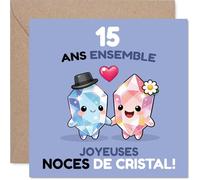 Stuff4 Douce Carte d'Anniversaire de Mariage 15 Ans - un Clin d'Œil Tendre pour 15 Ans de Bonheur - Deux Adorables Cristaux Enlacés aux Couleurs Pastel - 145 mm Carré, Enveloppe Incluse