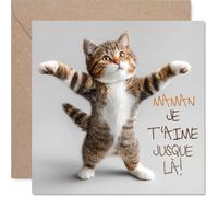 Stuff4 Douce Carte d'Anniversaire pour Maman - un Chat Mignon Qui Étire Ses Pattes pour Dire « Je T'Aime Jusque Là ! » - Illustration Joyeuse et Tendre - 145 mm Carré, Enveloppe Incluse