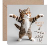Stuff4 Douce Carte d'Anniversaire pour Petite Amie - Chat Malicieux Qui Mesure Son Amour - Illustration Tendre et Amusante - 145 mm Carré, Enveloppe Incluse