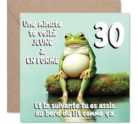 Stuff4 Drôle Carte d'Anniversaire 30 Ans - Clin d'Œil Espiègle au Cap des 30 Ans - Grenouille Rigolote Assise au Bord du Lit - 145 mm Carré, Enveloppe Incluse