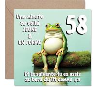 Stuff4 Drôle Carte d'Anniversaire 58 Ans - Clin d'Œil sur le Temps Qui Passe - Grenouille Rigolote Assise au Bord du Lit - 145 mm Carré, Enveloppe Incluse