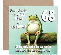 Stuff4 Drôle Carte d'Anniversaire 68 Ans - Clin d'Œil au Temps Qui Passe - Grenouille Assise Pensive Évoquant le Passage de la Jeunesse - 145 mm Carré, Enveloppe Incluse