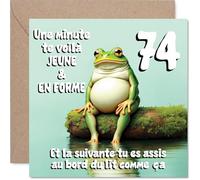 Stuff4 Drôle Carte d'Anniversaire 74 Ans - Clin d'Œil à l'Âge - Grenouille Amusante Assise au Bord du Lit - Humour Léger sur le Temps Qui Passe - 145 mm Carré, Enveloppe Incluse