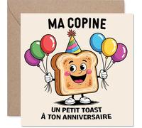 Stuff4 Drôle Carte d'Anniversaire pour Petite Amie - Ambiance Joyeuse Garantie - Toast Souriant et Ballons Colorés - Idéal pour Célébrer avec Humour - 145 mm Carré, Enveloppe Incluse