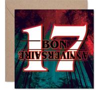 Stuff4 Étape Carte d'Anniversaire 17 Ans - Ambiance Mystérieuse et Festive - Forêt Profonde aux Teintes Rouges et Vertes - 145 mm Carré, Enveloppe Incluse