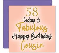 Stuff4 Fabulosas tarjetas de cumpleaños número 58 para primos - 58 Today & Fabulous - Tarjeta de feliz cumpleaños para primo de pariente, tarjetas de felicitación familiares de 145 mm