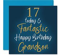 Stuff4 Fantásticas tarjetas de cumpleaños número 17 para nieto, 17 hoy y fantásticas, tarjeta de feliz cumpleaños para nieto de abuelos, tarjetas de felicitación de 145 mm de regalo