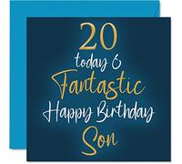 Stuff4 Fantásticas tarjetas de cumpleaños número 20 para hijo - 20 Today & Fantastic - Tarjeta de feliz cumpleaños para hijo de mamá o papá, tarjetas de felicitación de 145 mm