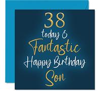 Stuff4 Fantásticas tarjetas de cumpleaños número 38 para hijo - 38 Today & Fantastic - Tarjeta de feliz cumpleaños para hijo de mamá o papá, tarjetas de felicitación de 145 mm