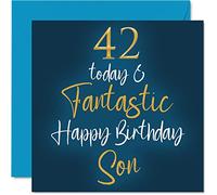 Stuff4 Fantásticas tarjetas de cumpleaños número 42 para hijo - 42 Today & Fantastic - Tarjeta de feliz cumpleaños para hijo de mamá o papá, tarjetas de felicitación de 145 mm