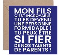 Stuff4 Fière Carte d'Anniversaire pour Fils - Félicitations Pleines de Fierté - Texte Bleu et Blanc Touchant pour Fils - 145 mm Carré, Enveloppe Incluse