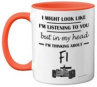Stuff4 Formula 1 Gifts - In My Head I'm Thinking About F1 - Divertidos regalos de F1 para hombres, amantes de los coches para él, taza, taza de cerámica de Fórmula 1 de 325 ml, apta para lavavajillas