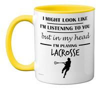 Stuff4 Lacrosse Gifts - Taza con texto en inglés "In My Head", regalo divertido para los amantes del lacrosse, hombres y mujeres, taza de cerámica de alta calidad, apta para lavavajillas, mango