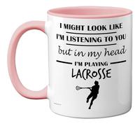 Stuff4 Lacrosse Gifts - Taza con texto en inglés "In My Head", regalo divertido para los amantes del lacrosse, hombres y mujeres, taza de cerámica prémium de 325 ml, apta para lavavajillas, taza