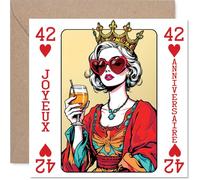 Stuff4 Ludique Carte d'Anniversaire 42 Ans - Ambiance Festive Garantie - Illustration Glamour d'une Femme Élégante en Lunettes Cœur, Verre à la Main - 145 mm Carré, Enveloppe Incluse