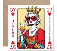 Stuff4 Ludique Carte d'Anniversaire 57 Ans - Ambiance Pétillante - Femme Élégante aux Lunettes Cœur, Verre à la Main - 145 mm Carré, Enveloppe Incluse