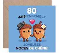 Stuff4 Ludique Carte d'Anniversaire de Mariage 80 Ans - Deux Glands Main dans la Main Fêtent 80 Ans d'Amour - Illustration Joyeuse et Tendre - 145 mm Carré, Enveloppe Incluse