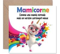 Stuff4 Ludique Carte d'Anniversaire pour Mamie - un Clin d'Œil Magique - Licorne Joyeuse, Étoiles et Arc-en-Ciel Multicolores, Fête des Mères - 145 mm Carré, Enveloppe Incluse