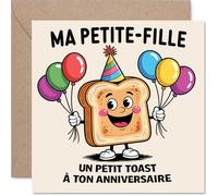 Stuff4 Ludique Carte d'Anniversaire pour Petite-Fille - Ambiance Joyeuse et Rigolote - Personnage de Pain Souriant avec Ballons Colorés - 145 mm Carré, Enveloppe Incluse