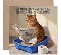 Stuff4 Lustige Geburtstagskarte - Witzige Katzenlaune - Humorvolles Motiv mit Zeitung in der Katzentoilette - Bringt Schwung zum Geburtstag - 145 mm Quadratisch, Umschlag Inklusive