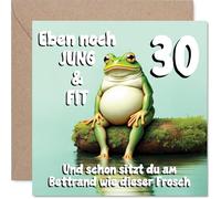 Stuff4 Lustige Geburtstagskarte zum 30. Geburtstag - Witz Über das Älterwerden - Lustiger Frosch Sitzt Erschöpft am Bettrand - 145 mm Quadratisch, Umschlag Inklusive