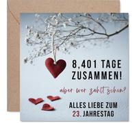 Stuff4 Lustige Hochzeitstagskarte zum 23. Hochzeitstag - Charmanter Augenzwinkern - Filzherz und Kleine Herzen im Minimalistischen Look - 145 mm Quadratisch, Umschlag Inklusive