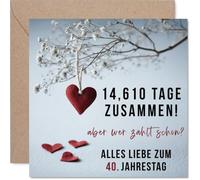 Stuff4 Lustige Hochzeitstagskarte zum 40. Hochzeitstag - Zählspaß zum 40. Hochzeitstag - Fotografie mit Hängendem Filzherz und Kleinen Herzen - 145 mm Quadratisch, Umschlag Inklusive