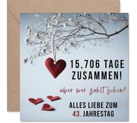 Stuff4 Lustige Hochzeitstagskarte zum 43. Hochzeitstag - Humorvoller Rückblick auf 15.706 Gemeinsame Tage - Filzherz-Foto mit Kleinen Herzen - 145 mm Quadratisch, Umschlag Inklusive