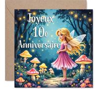 Stuff4 Mignonne Carte d'Anniversaire 10 Ans - Magie et Sourire Garantis - Fée Enchantée dans une Forêt Colorée avec Champignons - 145 mm Carré, Enveloppe Incluse