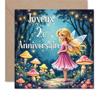 Stuff4 Mignonne Carte d'Anniversaire 2 Ans - Ambiance Féerique et Joyeuse - Fée dans une Forêt Magique Entourée de Champignons Colorés - 145 mm Carré, Enveloppe Incluse