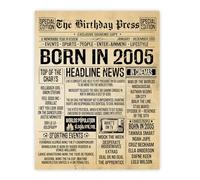 Stuff4 Póster de cumpleaños número 20 sin marco, periódico vintage nacido en 2005, regalos de feliz cumpleaños número 20 para mujeres y hombres, retro en 2005, 20 x 25 cm, decoración de fiesta de