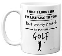 Stuff4 Regalos de golf para hombres, taza de golf con texto en inglés In My Head I'm Playing Golf, regalos divertidos para hombres, regalos de golfistas, ideas de regalo para amantes, tazas de